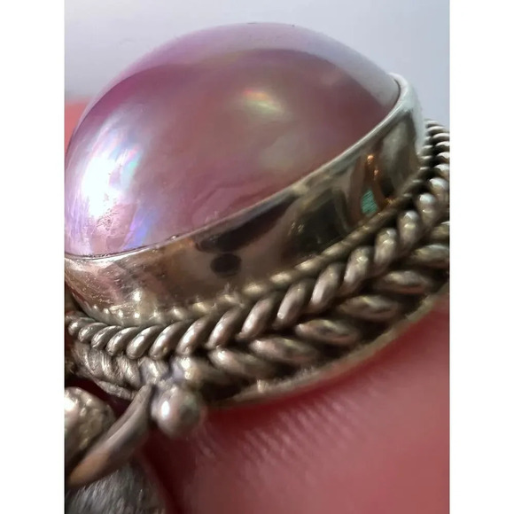 Bali sterling silver pink mabe pearl toggle clasp bracelet - Picture 4 of 6